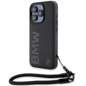 Nugarėlės dėklai BMW  BMW Signature Leather Wordmark Cord case for iPhone 15 Pro Max - black 