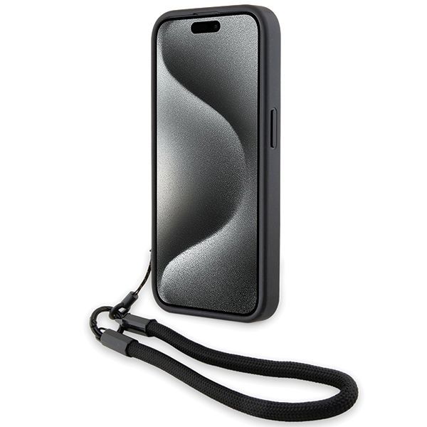 Tagakaaned BMW BMW Signature Leather Wordmark Cord case for iPhone 15 Pro Max - black