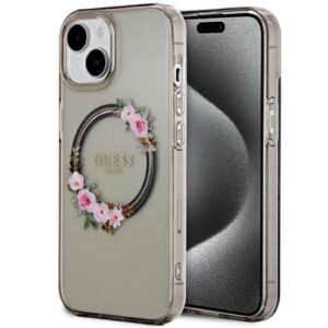 Kitas telefono priedas Guess  Guess IML Flowers Wreath MagSafe case for iPhone 15 / 14 / 13 - black