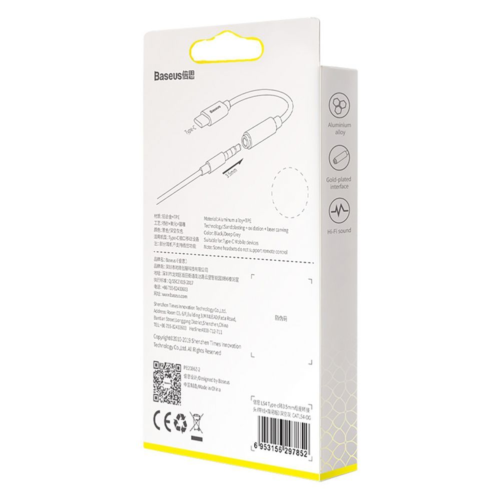 Cable Baseus Baseus L54 adapter for USB-C headphones / mini jack 3.5mm DAC 24 bit 48 KHz - gray