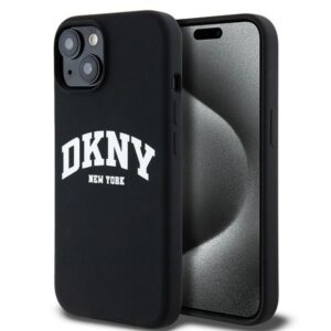 Nugarėlės dėklai DKNY  DKNY Liquid Silicone White Printed Logo MagSafe Case for iPhone 15 / 14 / 13 - Black 