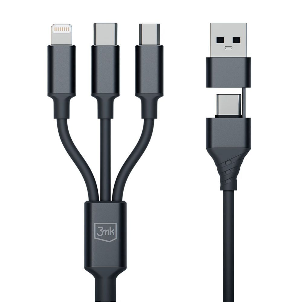 Adapteris 3MK 3mk Hyper Cable 3in1 USB-A - USB-C / USB-C - micro USB - Lightning 1.5m - black