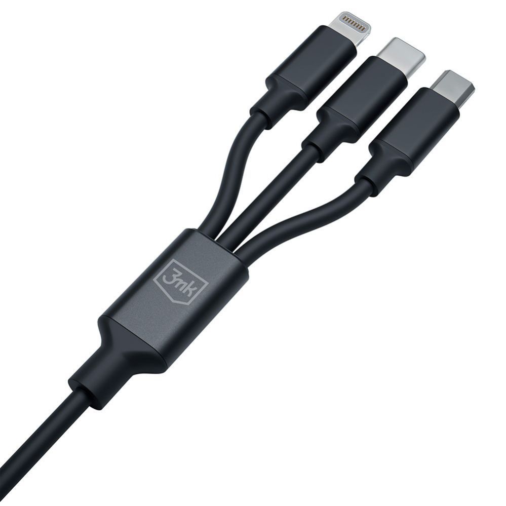 Adapteris 3MK 3mk Hyper Cable 3in1 USB-A - USB-C / USB-C - micro USB - Lightning 1.5m - black