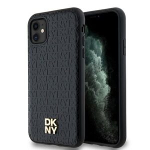 Kitas telefono priedas DKNY  DKNY Leather Monogram Pattern Metal Logo MagSafe Case for iPhone 11 / Xr - Black 