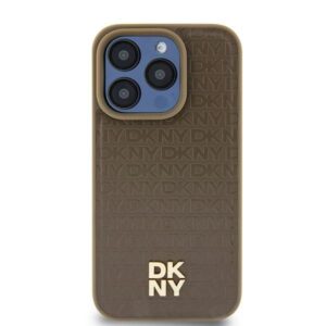 Kitas telefono priedas DKNY  DKNY Leather Pattern Metal Logo MagSafe case for iPhone 15 / 14 / 13 - brown 