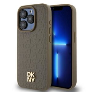 Kitas telefono priedas DKNY  DKNY Leather Pattern Metal Logo MagSafe Case for iPhone 14 Pro Max - Brown 