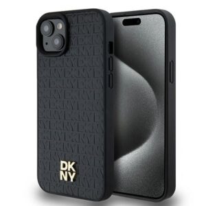 Kitas telefono priedas DKNY  DKNY Leather Monogram Pattern Metal Logo MagSafe Case for iPhone 15 Plus / 14 Plus - Black 