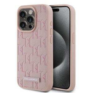 Kitas telefono priedas Karl Lagerfeld  Karl Lagerfeld Leather Monogram Metal Logo case for iPhone 15 Pro - pink 