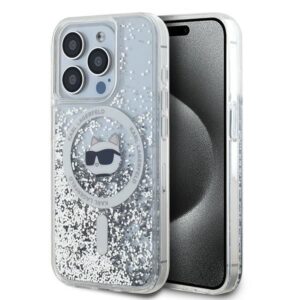 Kitas telefono priedas Karl Lagerfeld  Karl Lagerfeld Liquid Glitter Choupette Head MagSafe case for iPhone 15 Pro - transparent 