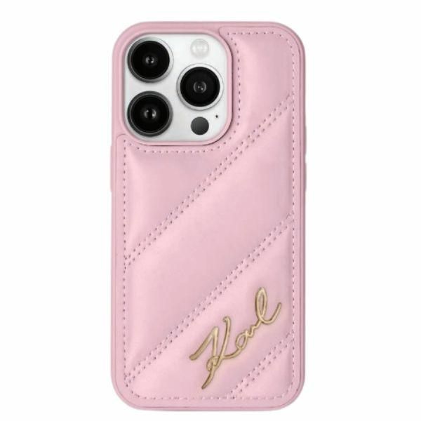 Cits mobilo telefonu aksesuārs Karl Lagerfeld Karl Lagerfeld Diagonal Quilted Script case for iPhone 15 Pro - pink