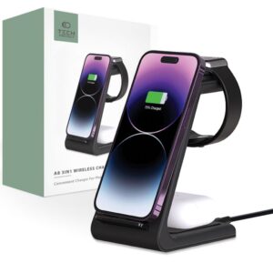 Adapteriai Tech-Protect  Tech-Protect A8 10W inductive charger in the form of a 3-in-1 stand for smartphone / headphones / smartwatch - black 