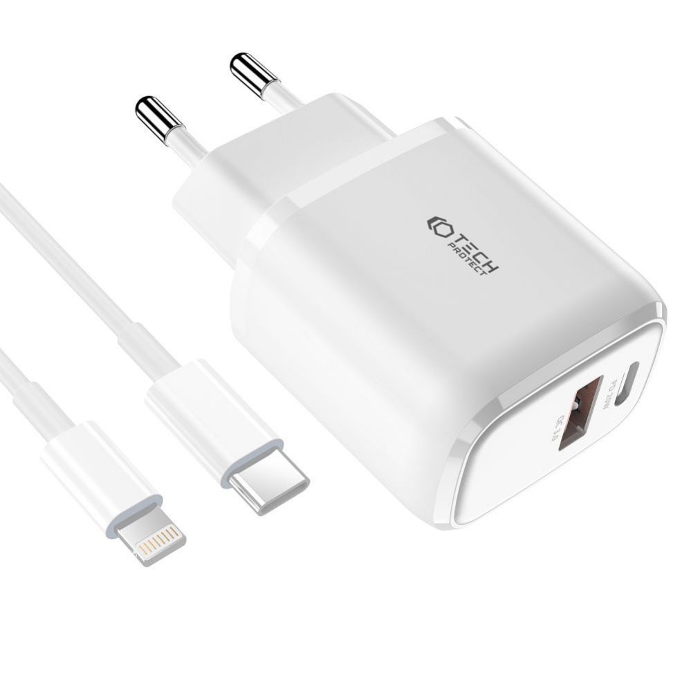 Adaptrid Tech-Protect White \ with cable \ USB-A (female) || USB-C (męski) || Lightning (male)