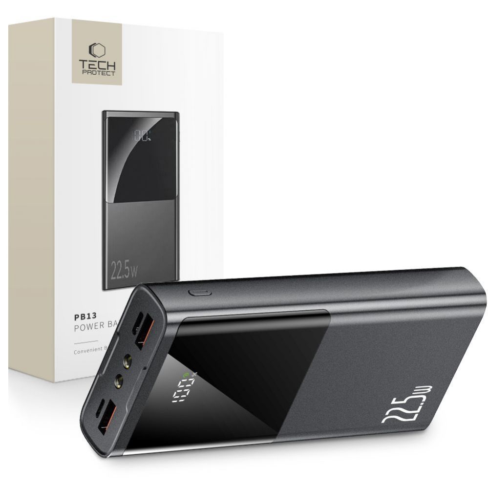 Väline aku Tech-Protect Powerbank Tech-Protect PB13 20000mAh 22.5W 2x USB-A / USB-C / Lightning with USB-C / USB-A cable - gray Gray