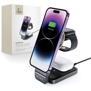 Adapteriai Tech-Protect  Tech-Protect QI15W-A28 MagSafe 3in1 Inductive Charger with Smartphone / Apple Watch / AirPods Stand - Black 