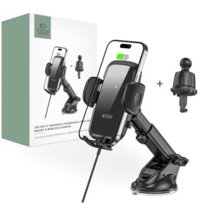 Automatinis laikiklis Tech-Protect Universal Tech-Protect CM15W-V1 Car Phone Holder with 15W Inductive Charger for Cockpit/Air Vent - Black Black
