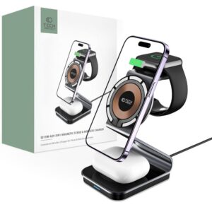 Adapteriai Tech-Protect  Tech-Protect QI15W-A29 3-in-1 Inductive Charger with MagSafe for Smartphone / Apple Watch / AirPods - Black 