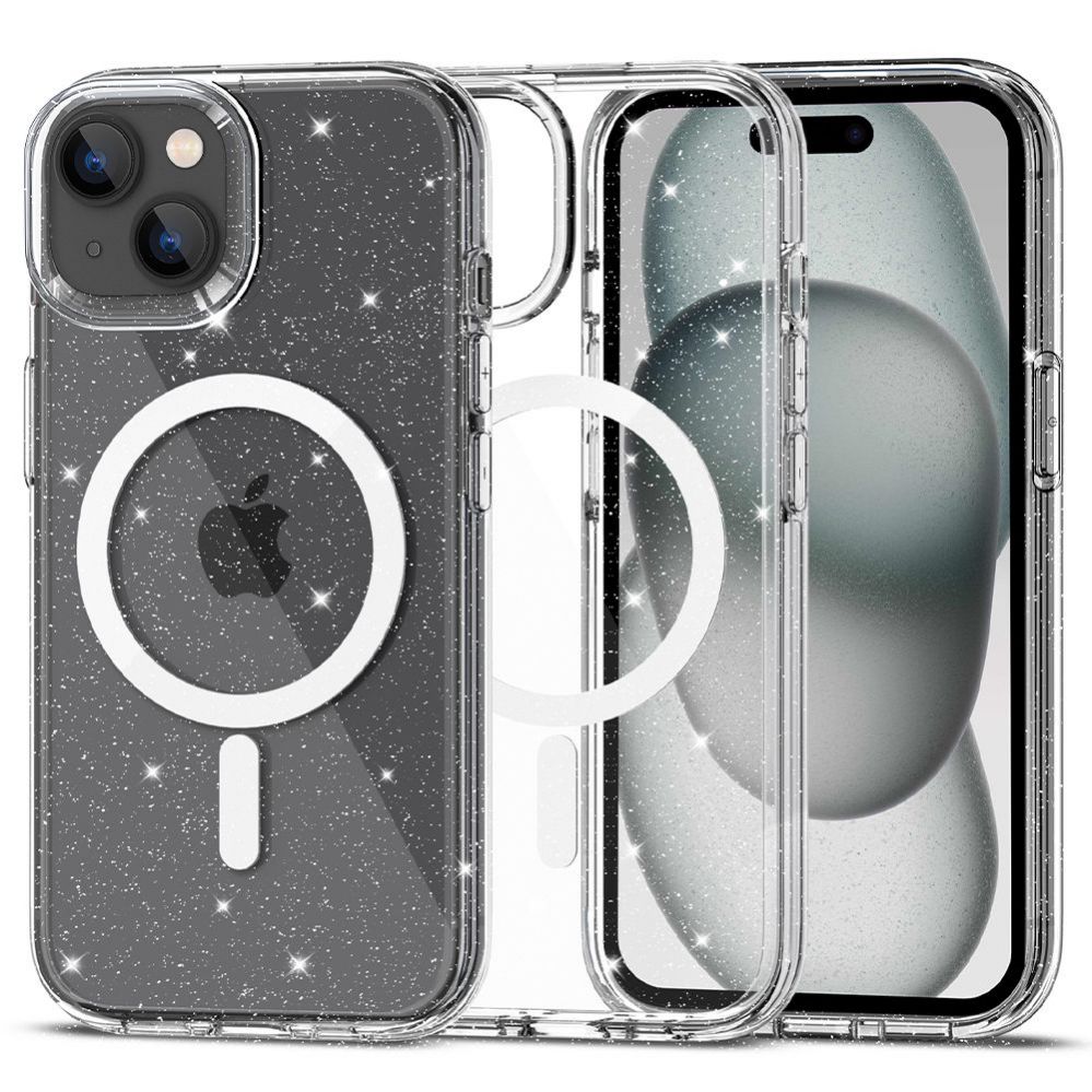 Back panel cover Tech-Protect Tech-Protect FlexAir Hybrid MagSafe iPhone 15 Case - Clear Glitter
