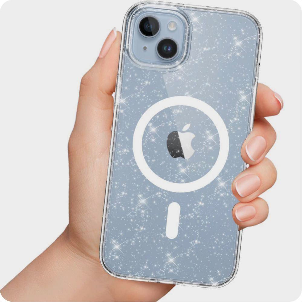 Back panel cover Tech-Protect Tech-Protect FlexAir Hybrid MagSafe iPhone 15 Case - Clear Glitter