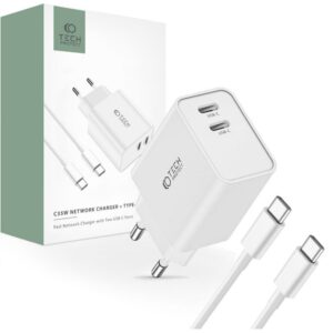 Adapteris Tech-Protect  White \ z kablem USB-C \ USB-C (female) || USB-C (męski) 