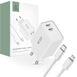 Adapteris Tech-Protect  White \ with cable \ USB-C (female) || USB-C (męski) || Lightning (male) 