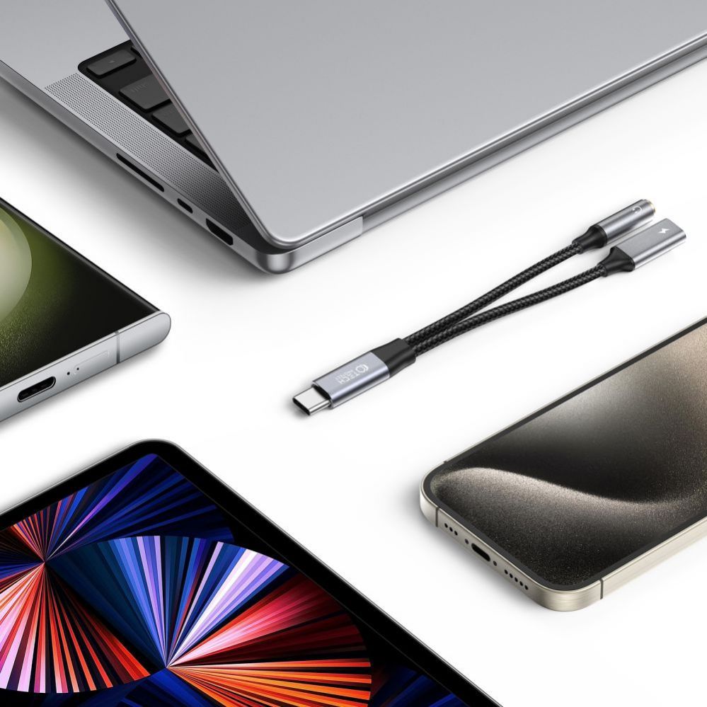 Kaabel Tech-Protect USB-C (męski) || USB-C (female) || mini jack 3.5 mm (female)