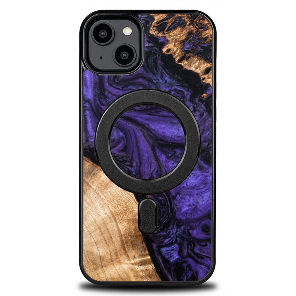 Tagakaaned Bewood Wood and resin case for iPhone 15 Plus MagSafe Bewood Unique Violet - purple and black
