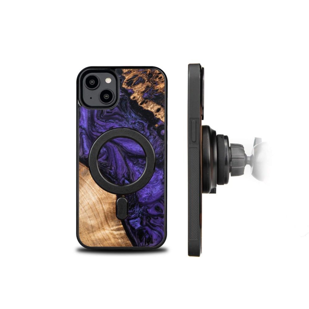 Tagakaaned Bewood Wood and resin case for iPhone 15 Plus MagSafe Bewood Unique Violet - purple and black
