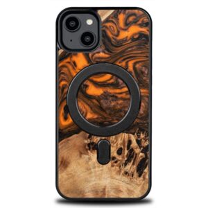 Aizmugurējais vāciņš Bewood  Wood and resin case for iPhone 15 Plus MagSafe Bewood Unique Orange - orange and black 