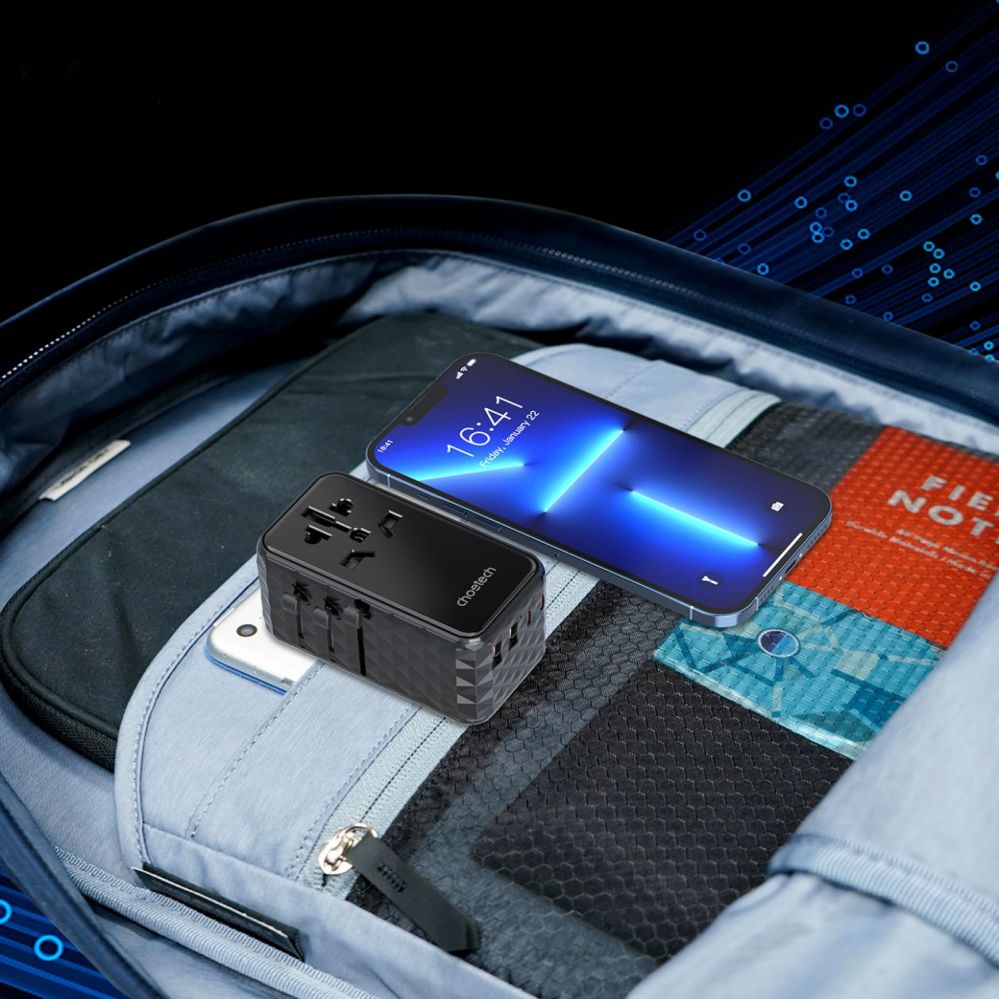 Adaptrid Choetech Choetech PD6028 EU / US / AUS / UK travel adapter 2x USB-C 2x USB-A 100W - black