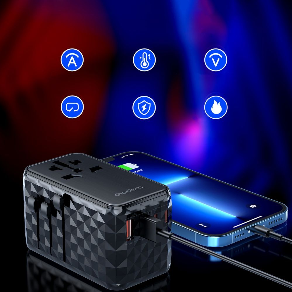 Adaptrid Choetech Choetech PD6028 EU / US / AUS / UK travel adapter 2x USB-C 2x USB-A 100W - black