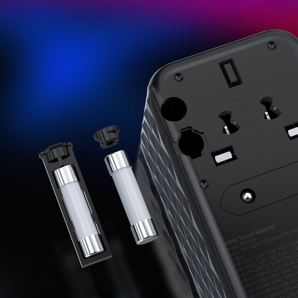 Adaptrid Choetech Choetech PD6028 EU / US / AUS / UK travel adapter 2x USB-C 2x USB-A 100W - black