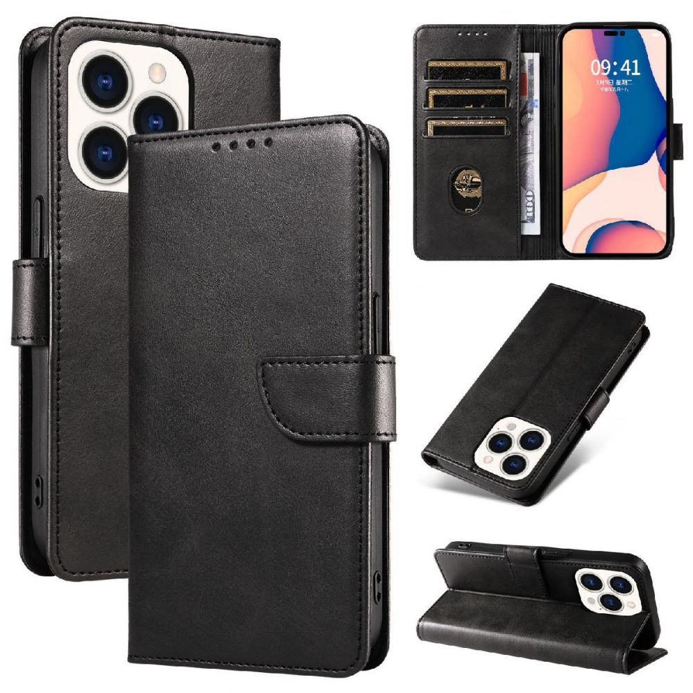 Nugarėlės dėklai Hurtel Leather Book Case for iPhone 16 Pro - black