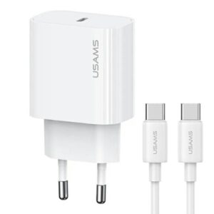 Adapter USAMS  USAMS Ład. siec. 1xUSB-C T65 PD20W PD Fast Charging US-CC226 + kabel USB-C/USB-C US-SJ711 60W biały/white Yi Series OYXLTZ01
