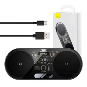Wireless charger Baseus  Dual Qi wireless charger Baseus Digital LED Display, 20W 
