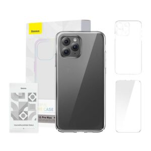 Back panel cover Baseus  Case Baseus Crystal Series for iPhone 11 pro max (clear) + tempered glass + cleaning kit 