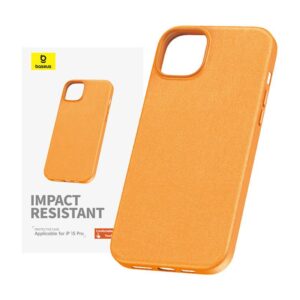 Back panel cover Baseus  Phone Case for iPhone 15 ProMax Baseus Fauxther Series (Orange) 