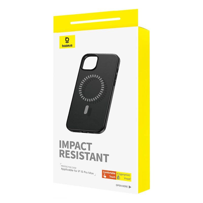 Back panel cover Baseus Magnetic Phone Case for iPhone 15 ProMax Baseus Fauxther Series (Black)