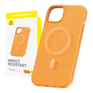 Back panel cover Baseus  Magnetic Phone Case for iPhone 15 Plus Baseus Fauxther Series (Orange) 