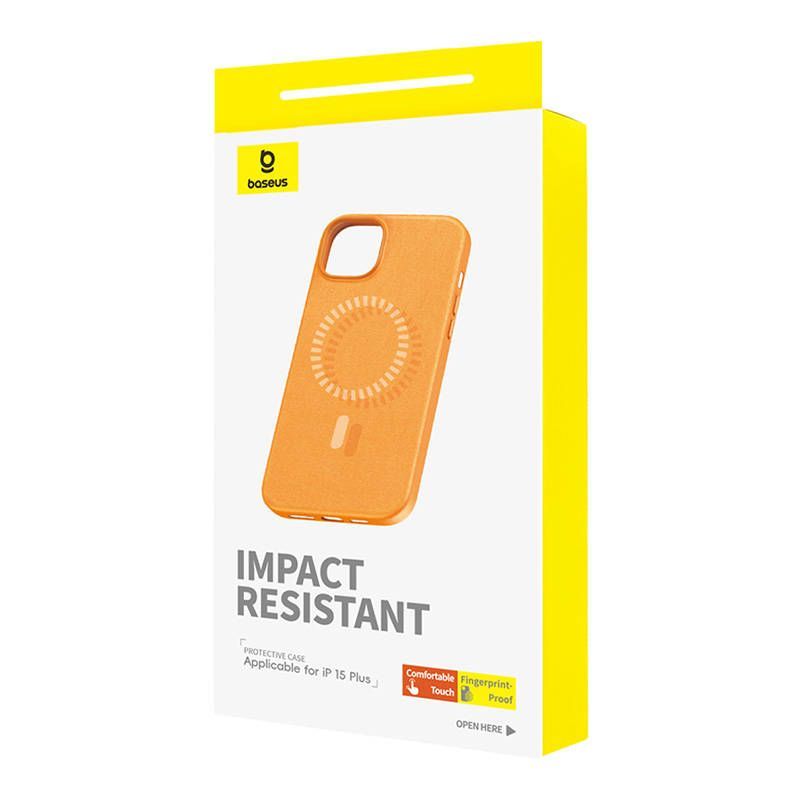 Back panel cover Baseus Magnetic Phone Case for iPhone 15 Plus Baseus Fauxther Series (Orange)