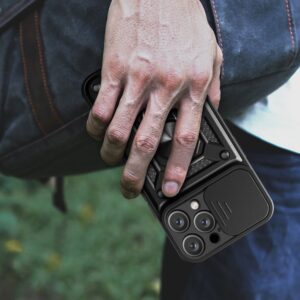 Nugarėlės dėklai Hurtel  Hybrid Armor Camshield iPhone 16 Pro Case with Camera Cover and Stand - Black 