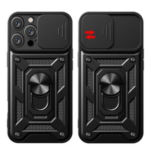 Nugarėlės dėklai Hurtel  Hybrid Armor Camshield iPhone 16 Pro Max Armored Case with Camera Cover and Stand - Black 