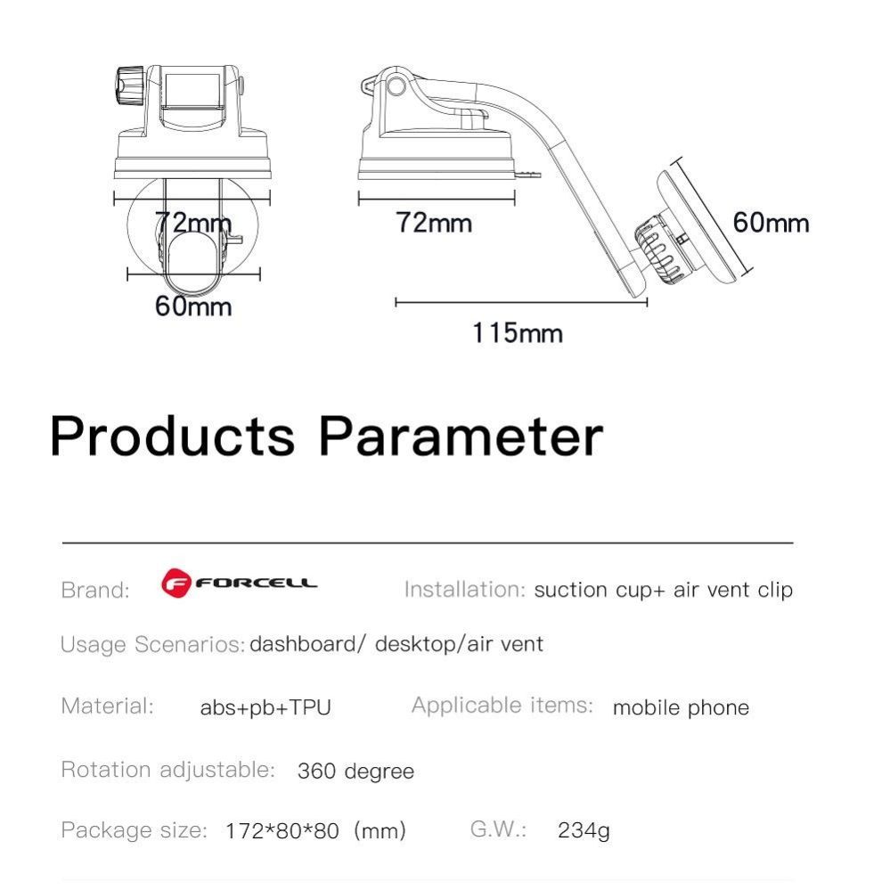 Puutepliiats Forcell Magnetic car phone holder Forcell F-Grip MagLuxe windshield / dashboard / air vent black