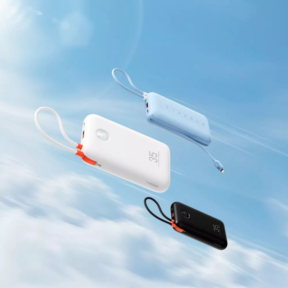 Väline aku Veger Powerbank Veger K2 (W2068) PD QC3.0 35W 20000 mAh with built-in Type C cables / Lightning black