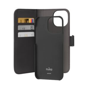 Nugarėlės dėklai Puro  Puro Wallet Detachable MagSafe 2in1 PU Leather Case with Flap and Wallet for iPhone 15 Pro - Black 
