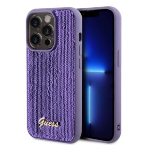 Aizmugurējais vāciņš Guess - Guess Sequin Script Logo Case for iPhone 14 Pro Max Purple
