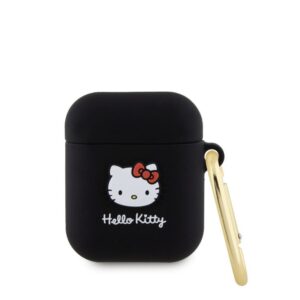 Dėklai ausinėms Hello Kitty - Liquid Silicone 3D Kitty Head Logo Case for AirPods 1/2 Black