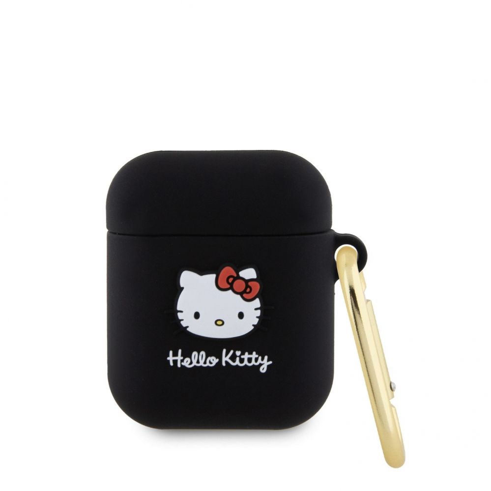 Headphone case Hello Kitty - Liquid Silicone 3D Kitty Head Logo Case for AirPods 1/2 Black