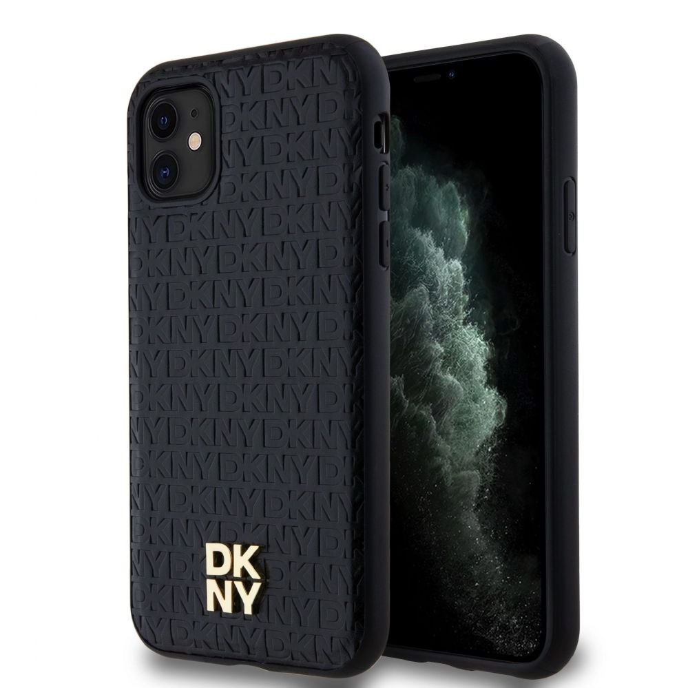Back panel cover DKNY - DKNY PU Leather Repeat Pattern Stack Logo MagSafe Case for iPhone 11 Black
