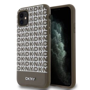 Back panel cover DKNY - DKNY PU Leather Repeat Pattern Bottom Stripe MagSafe Case for iPhone 11 Brown 