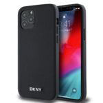 Aizmugurējais vāciņš DKNY Apple DKNY PU Leather Silver Metal Logo Magsafe Case for iPhone 12/12 Pro Black 